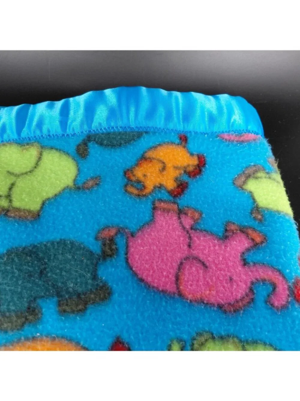Handmade Baby Crib Blanket Multicolor Elephants Fleece Satin Trim 28x30 Boys